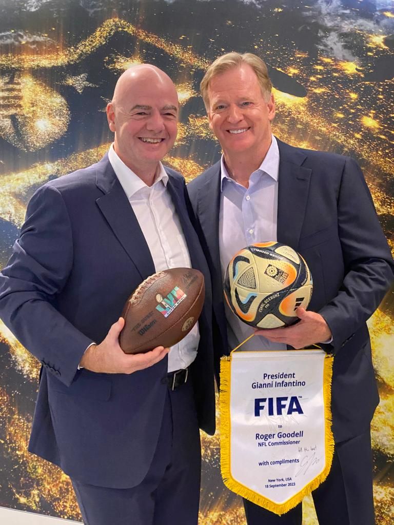 FIFA President Gianni Infantino pictured with NFL Commissioner Roger Goodell