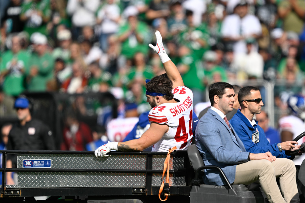 Skattebo carted off the field